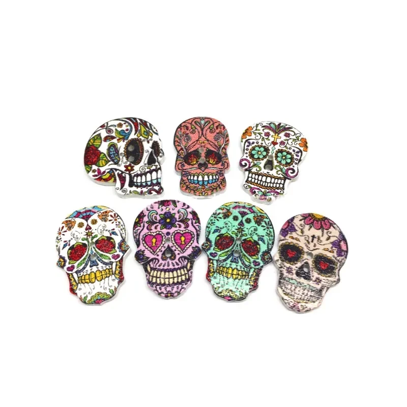 20pcs Skull Head Wooden Buttons 22x27mm Sewing Craft diy sewing supplies Mix Lots