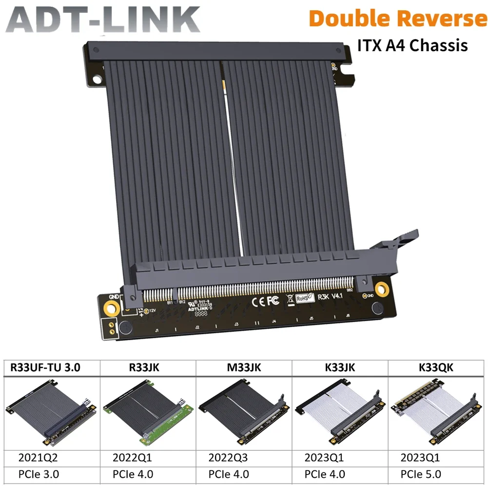 

ADT Gen 5/4 PCIe Riser Cable PCI Express 4.0 x16 Dual Reverse High Speed 5.0 16x GPU Extension Cord ITX A4 Chassis Graphics Card