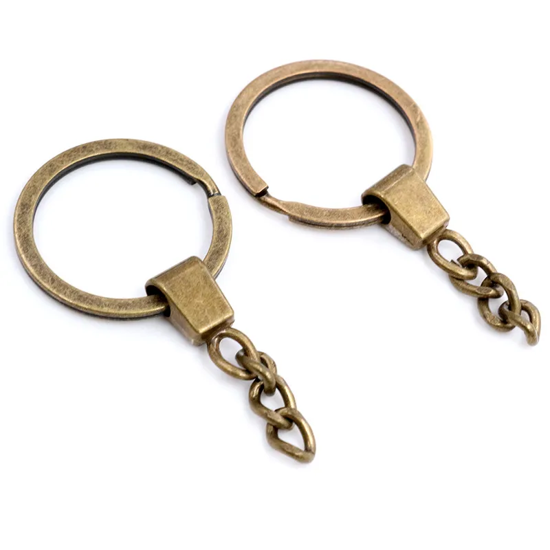 10pcs/lot Key Ring ( Ring Size: 30mm ) Key Chain Rhodium Bronze Gold Plated 50mm Long Round Split Keychain Keyrings Wholesale