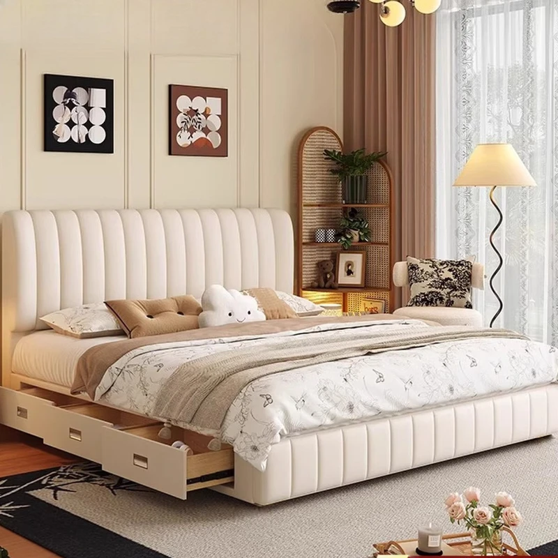 

Storage Multifunctional Bed Queen Double Simple Luxury Headboards Bed Space Saving Sleeping Letto Matrimoniale Modern Furniture