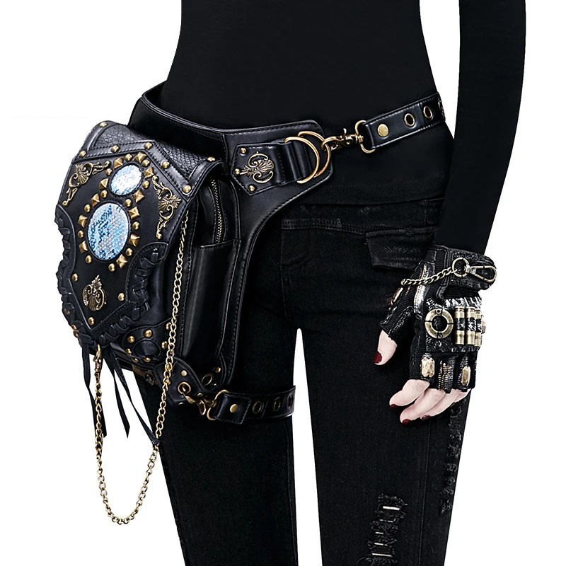 New Fashion Waist Bag New Steampunk One Shoulder Slant Cross Bag Chain Bag Women's Waist Bag Men's Trend leg bag Packs purse