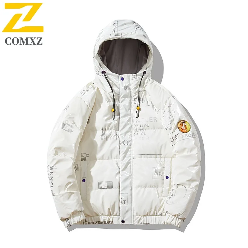 COMXZ Men Outdoor Down Jacket Premium Hooded Adventure Windproof Warm Parka Street Style Lightweight Comfort Winter Puffer Coat