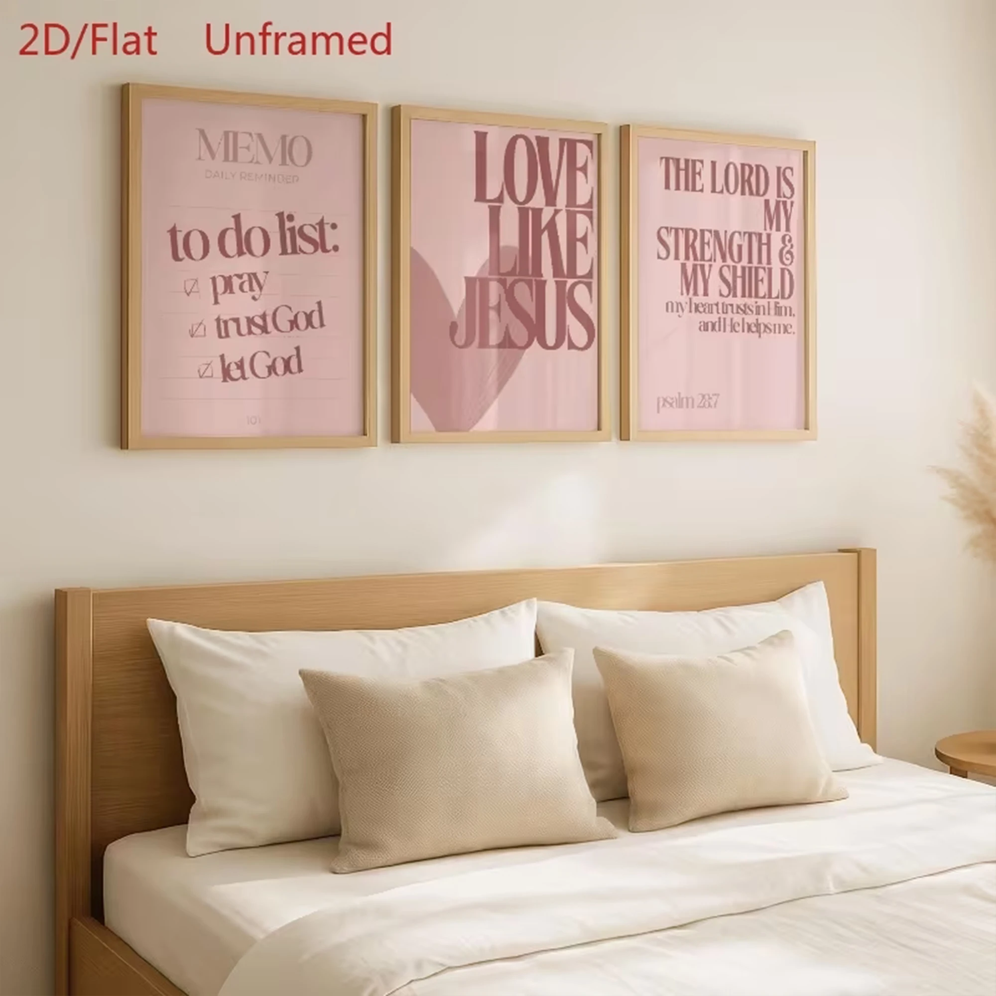3pcs Modern Pink Christian Quotes Wall Art Print Canvas Painting Poster Picture For Living Room,Bedroom Home Decor