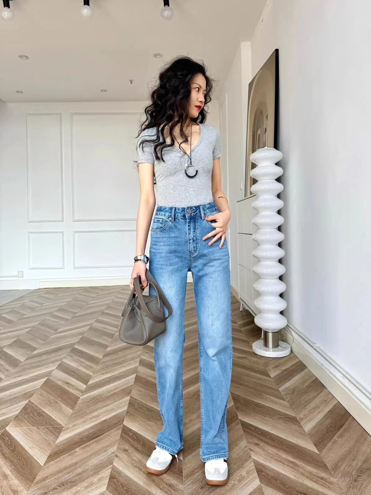 

Классические облегающие прямые джинсы Terri с высокой талией, эластичные женские джинсы премиум-класса в стиле ретро