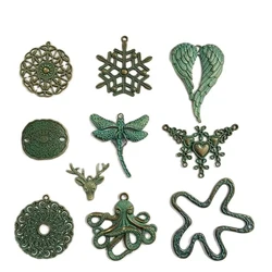 5pcs Green Verdigris Patina Large Snowflake/Dragonfly/Octopus/Wings Charms Pendants for Necklace Jewelry Making Accessories