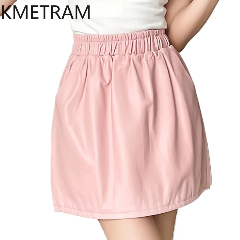 KMETRAM Genuine Leather Skirt Women Elegant Real Sheepskin Skirts Womens Clothing Autumn Mini Skirt Elastic Waist Jupe Femme