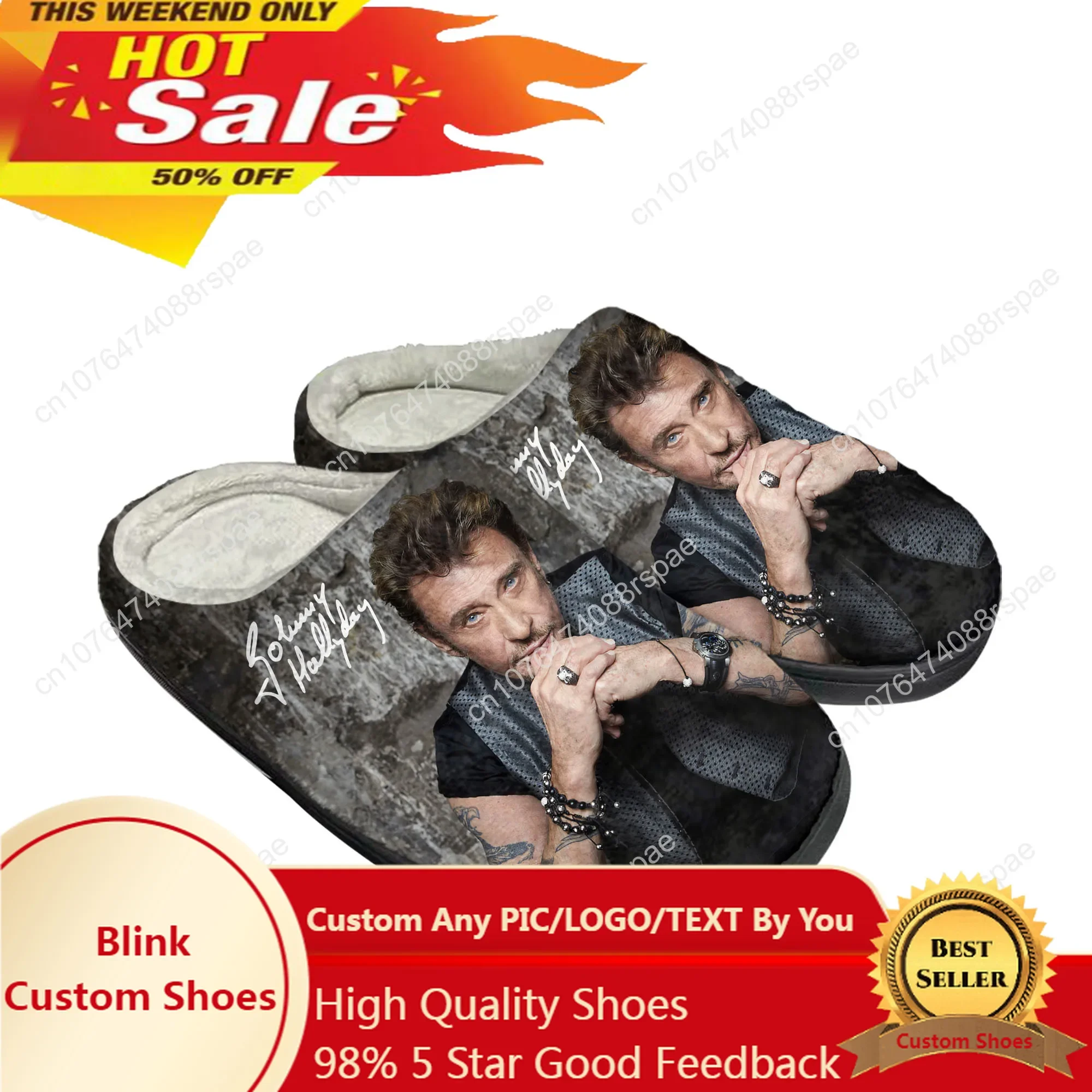 Johnny Hallyday Rock Singer Home Cotton Custom Slippers Mens Women Sandals Plush 3D Print Casual Keep Warm Shoes Thermal Slipper