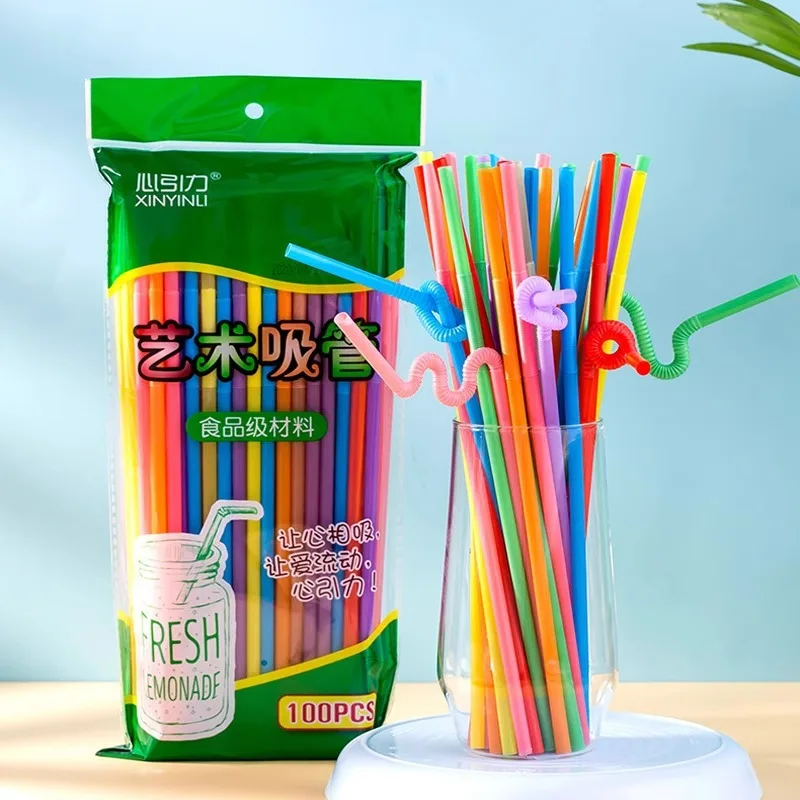 Disposable independent packaging art long straw single curve