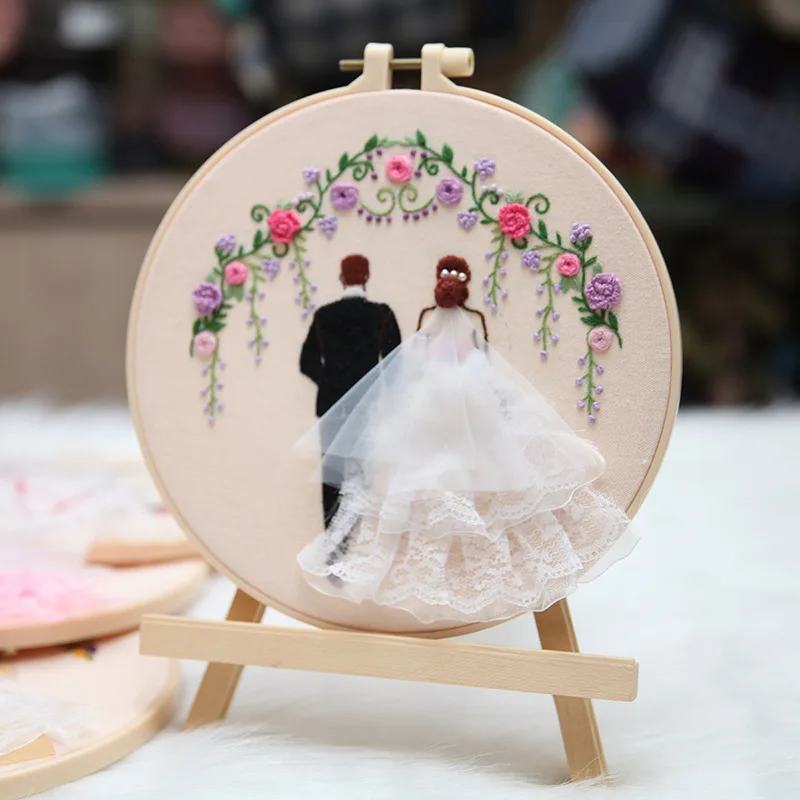 Hand Embroidered DIY Material Bag Wedding Dress Serie Hanging Picture Cross stitch Suit Semi Finished Sewing Supplies Decoration