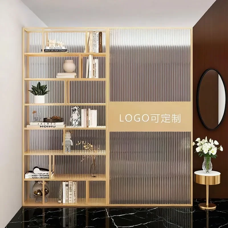 2025 New Glass Screen Partition Entrance Blocking Image Wall Office Wrought Iron Rack Decorative Room Divider
