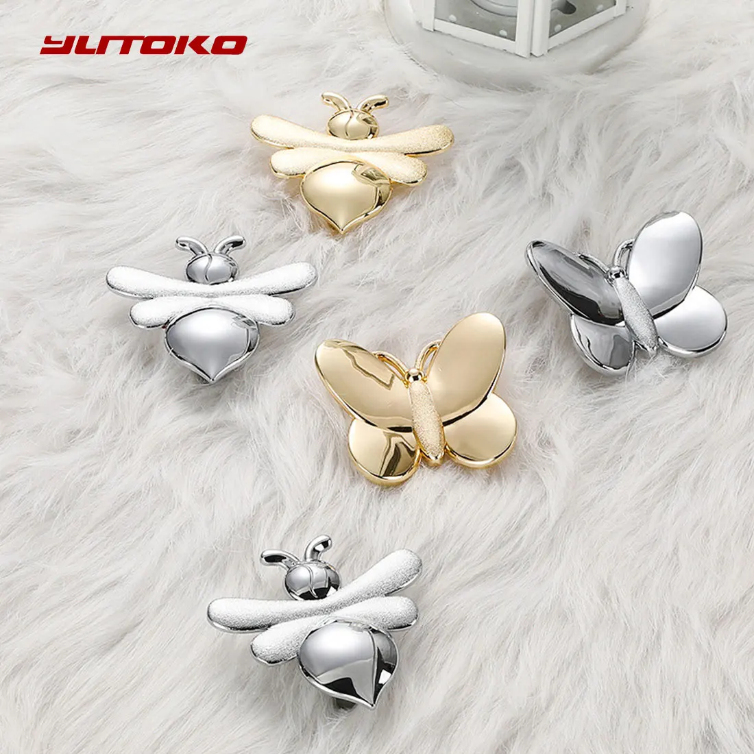 YUTOKO Simple Children's Room Cabinet Wardrobe Door Handles Drawer Knobs Creative Apricot Leaf Butterfly Bee Handle Hardware