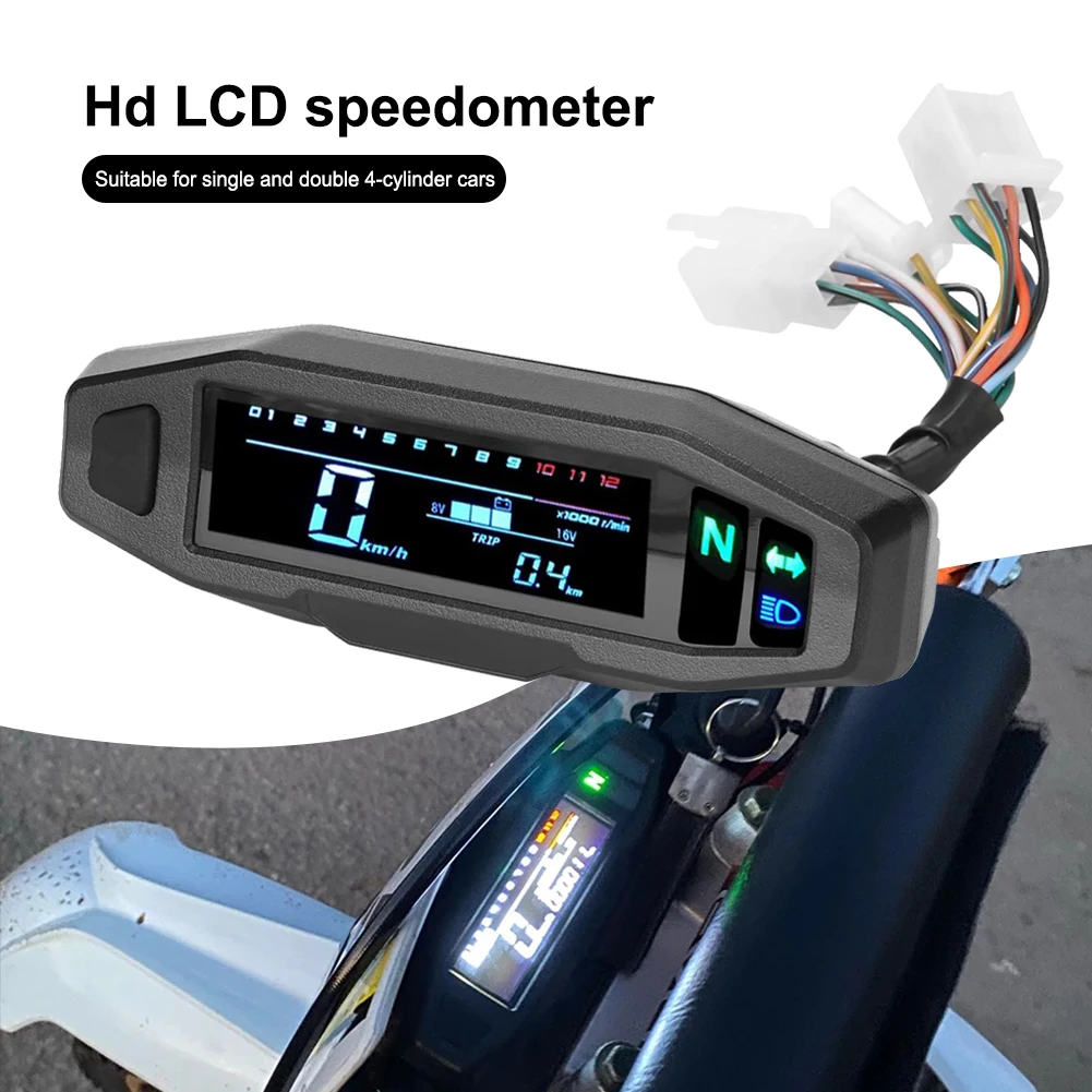 Universal Digital Gauge Motorcycle Speedometer Tachometer LCD Display Digital Odometer Multi-Function Indicator Light Display