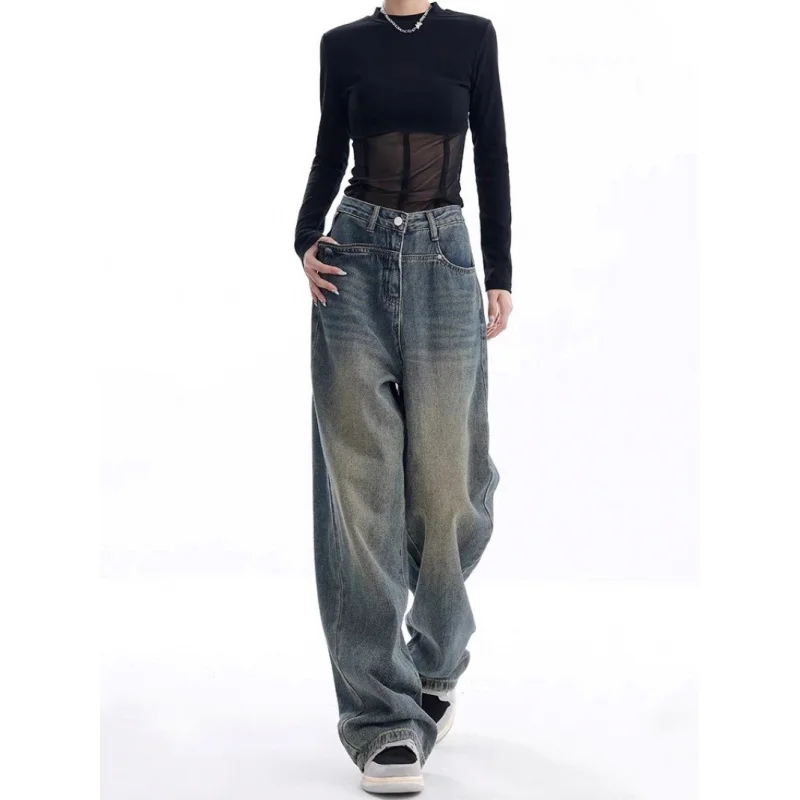 

2025New Vintage Jeans for Women American Design Loose Wide-Leg Floor-Length Pants