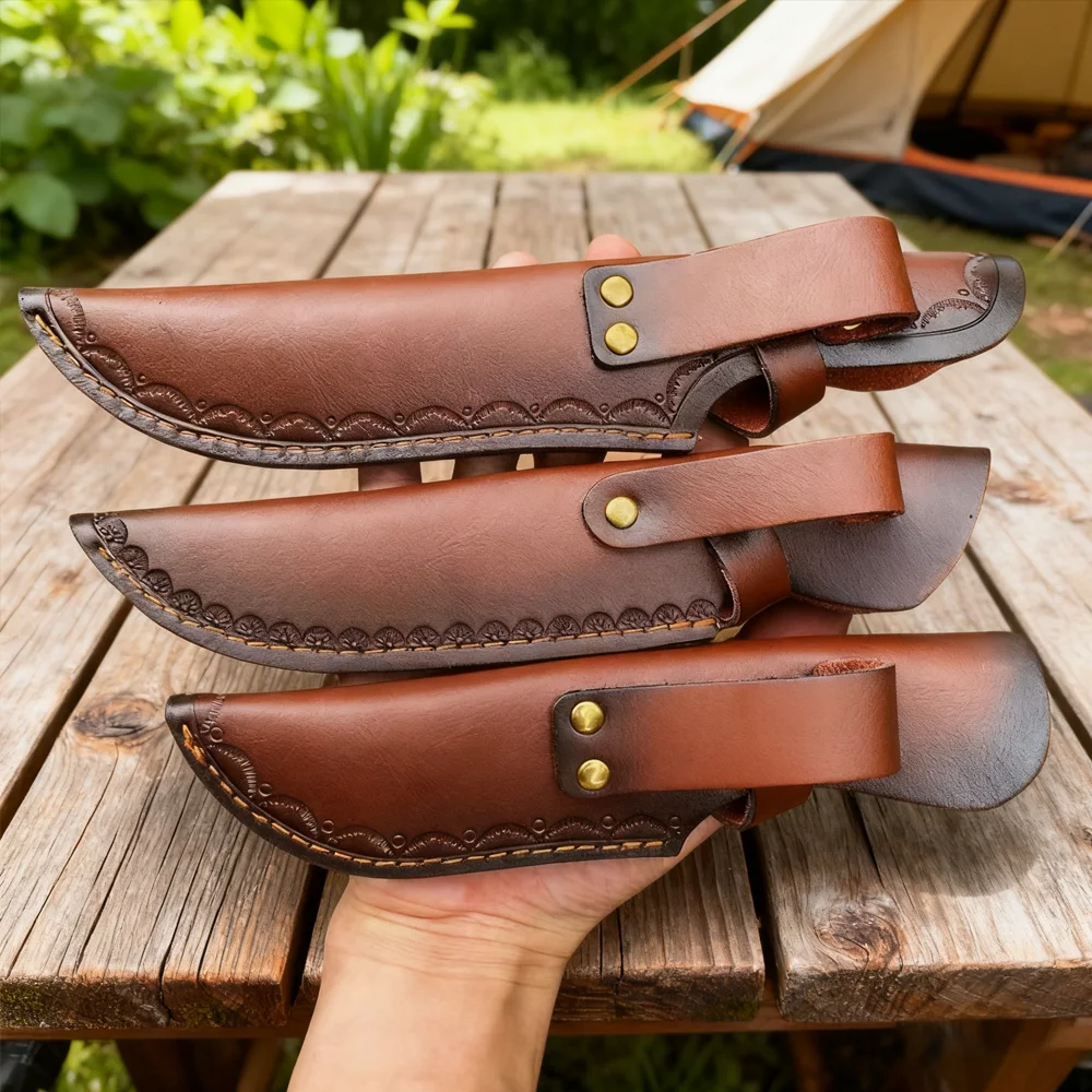 24.5CM Leather Knife Sheath - Two-Layer Cowhide Fixed Blade Holster, Protective Case for Hunting/Kitchen Knives