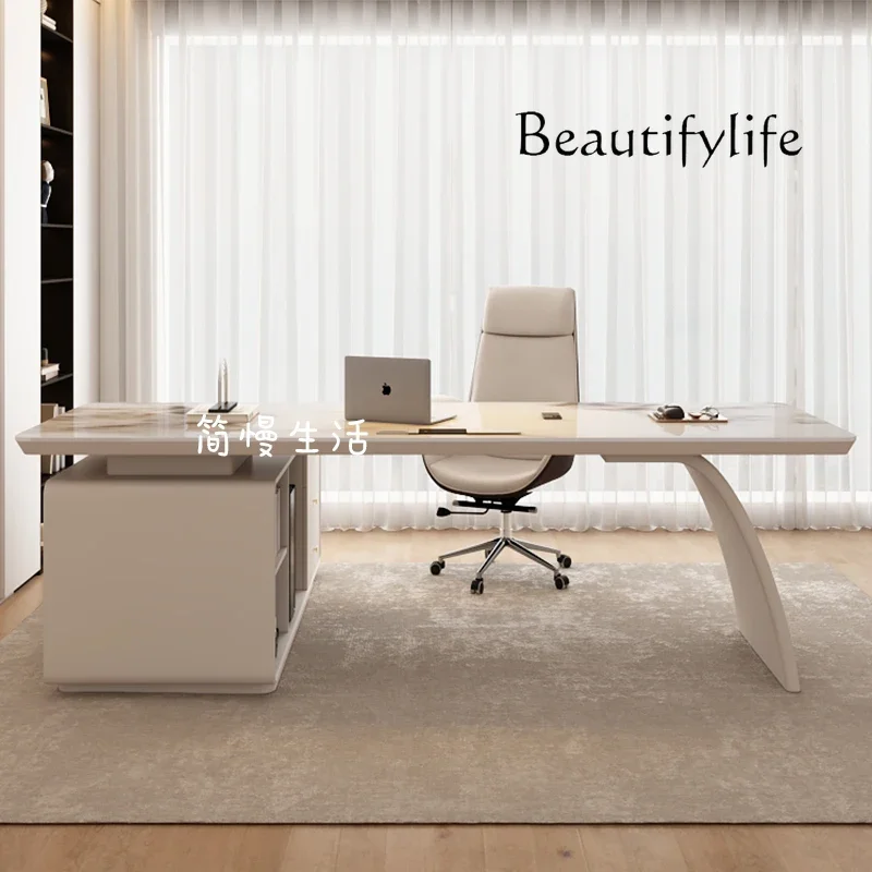 Italian minimalist study rock slab corner desk office boss desk light luxury computer desk designer