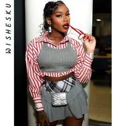 Women Lapel Long Sleeve Single Breasted Cropped Shirt with Knitted Vest 2 Piece Set 2024 Summer Fashion Tops Streetwear