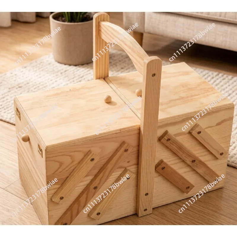 Multi-purpose Wooden Sewing Box, Dual-use Jewelry & Cosmetic Storage Organizer Case for Household Desktop Daily Tidying