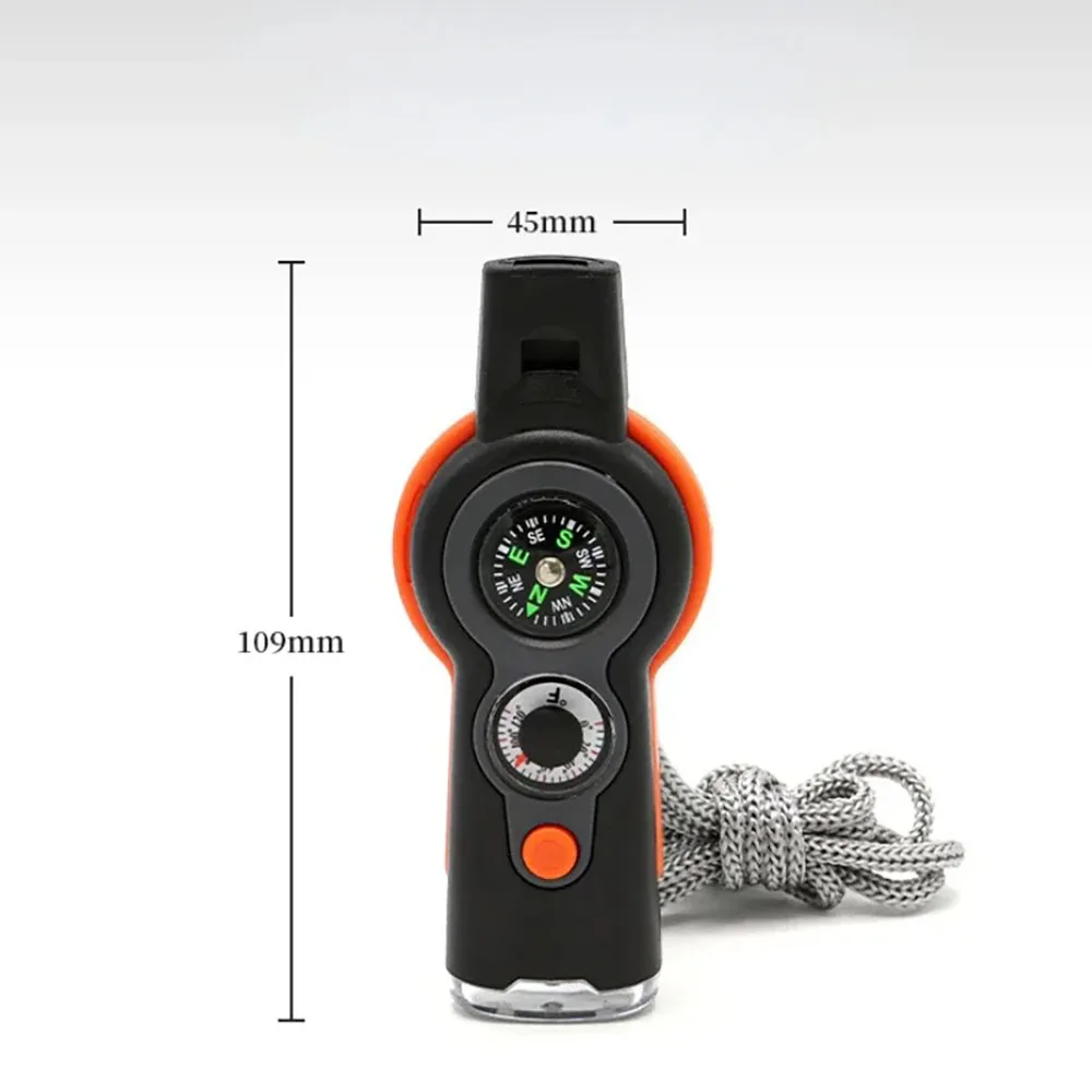 Whistle Outdoor Survival Emergency Tools 7 in 1 Multifunctional LED Light Camping Hiking Whistle Compass Thermometer Magnifier