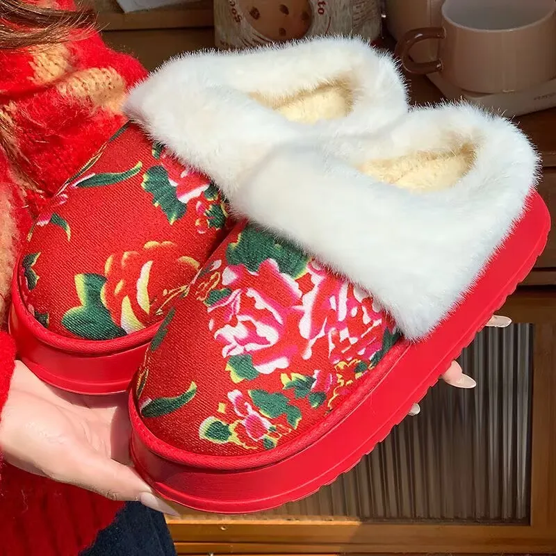 36-45 Lovers Plush Warm Cotton Slippers 2025 Winter Women Men Northeastern Cotton Shoes Couple Thick Bottom Soft Home Slippers