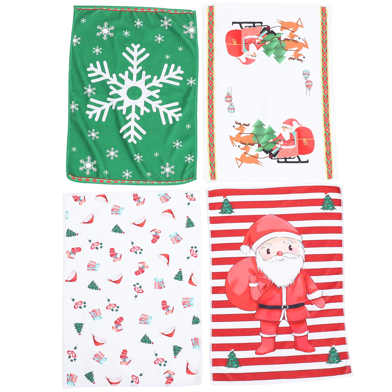

4 Pcs Christmas Santa Snowflake Gift Carriage Dish Towels 32x45cm Microfiber Kitchen Washcloths Absorbent Cleaning Rag