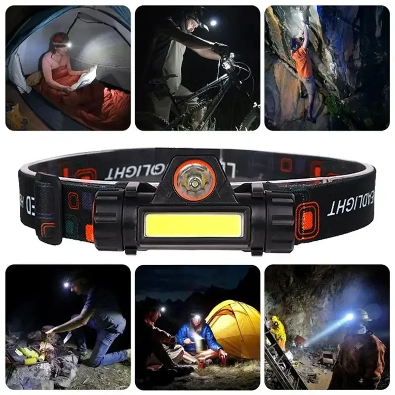 Super Bright LED Headlamp Rechargeable Waterproof Flashlight With XPE COB Beads And Tail Magnet Dual Light Sources Work Light