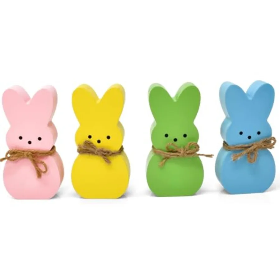 イースターデコレーション 4個入り イースターピープスデコレーション イースター木製サイン 段階式トレイ用 イースターテーブルデコレーション 素朴な自立型装飾