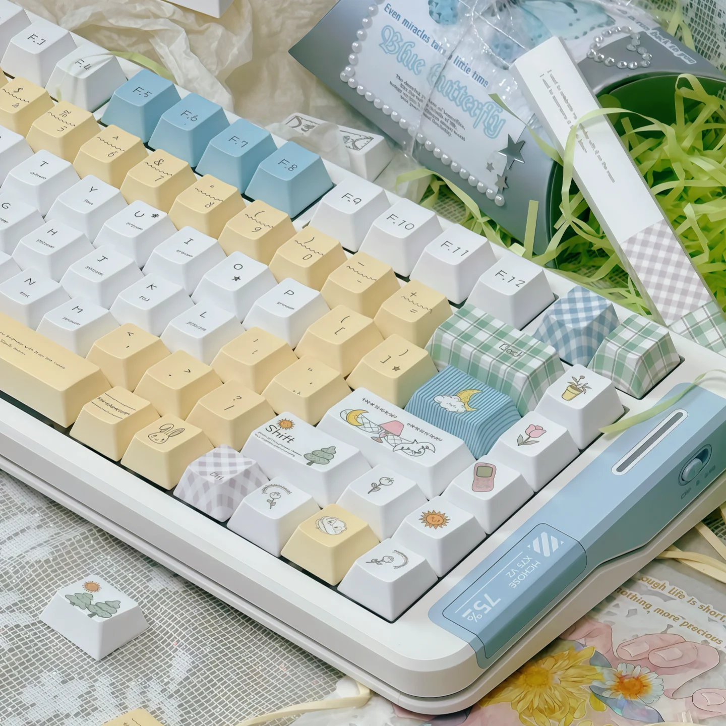 The world is closed, the new original keycap five-sided hot sublimation cute personality adaptation mechanical keyboard PBT