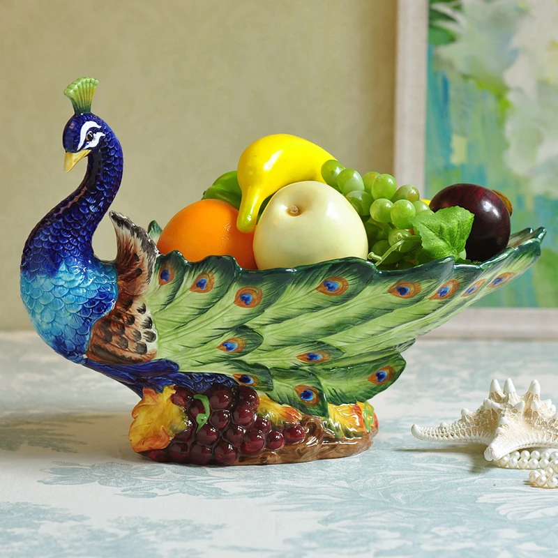 ‌Luxury Ceramic Peacock Fruit Bowl, Realistic Porch Decor, Housewarming Gift, Creative Home Art Decor