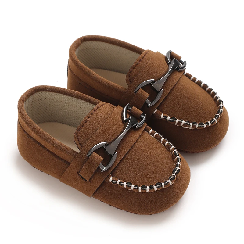 0-12M Unisex Baby Loafers, Soft Sole with Metal Buckle Decor, Slip-On Style for Daily Wear