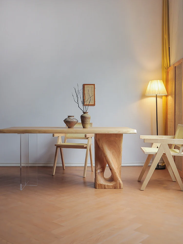 Acrylic solid wood floating dining table, modern simple rectangular office desk