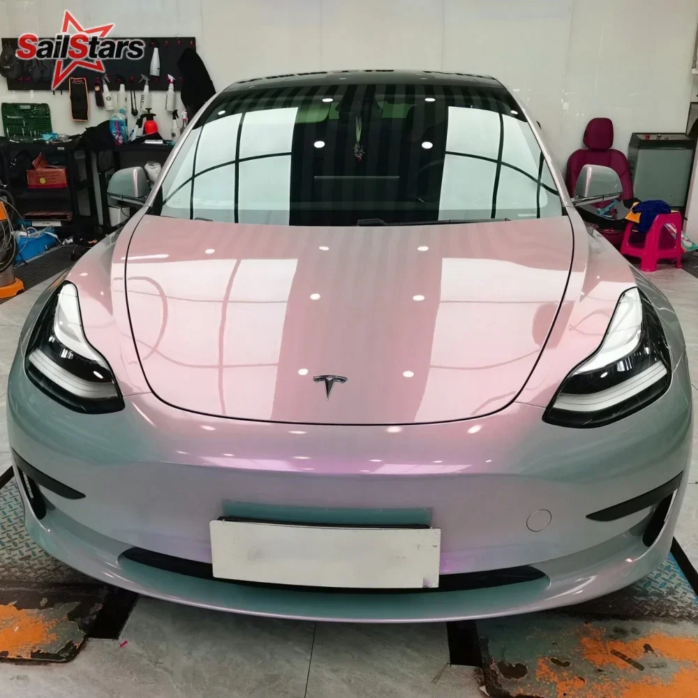 PET Dreamy Pearl Stone Grey Pink Wrap Film Color Change Chameleon Vinyl Film Decals DIY Car Sticker Car Accessories Motorcycle