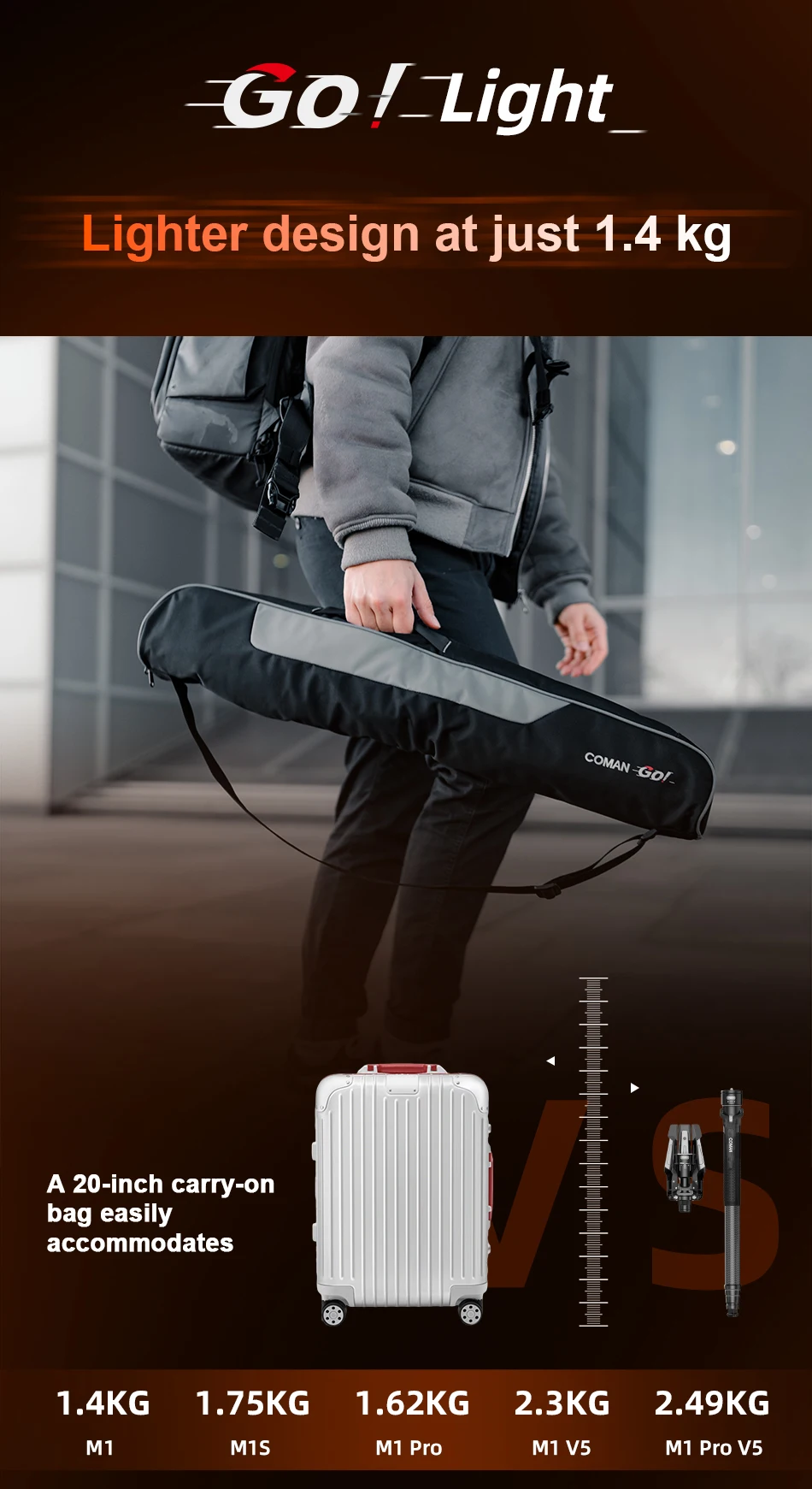 COMAN M1 Kohlefaser-Einbeinstativ mit Schnellwechselplatte für DSLR-Kameraständer, One-Click-Hebe-Reise, leichter Halter – Detail 6