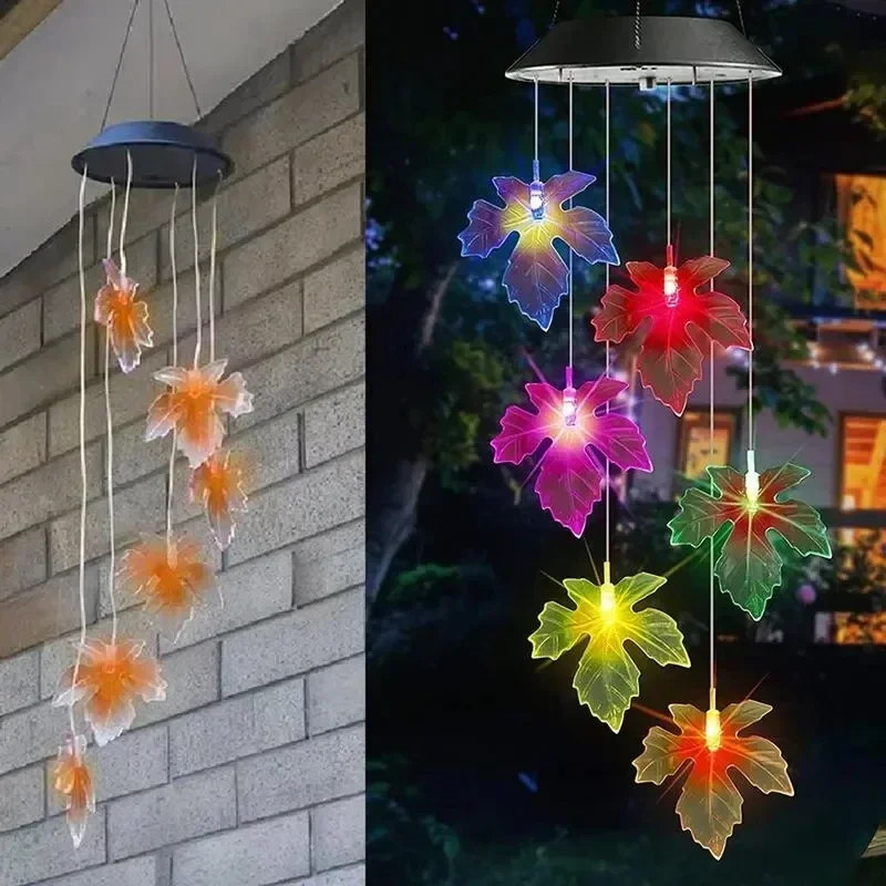 LED Colorful Solar Light Garden Decorative Maple Leaf Santa Claus Ball Solar Power Light Chandelier Villa Garden Decoration Lamp