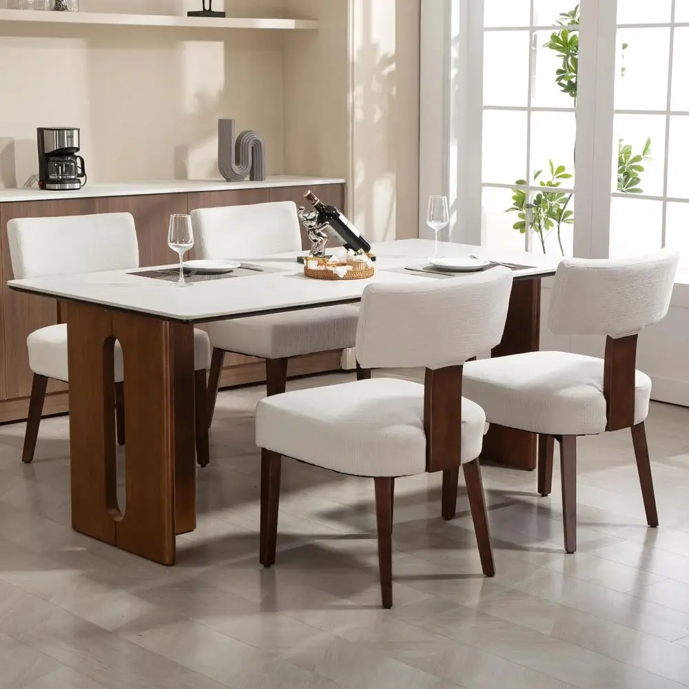 

Chairs Set of 4, Fabric Upholstered Wood Kitchen Chairs, Armless Linen Curved Backrest Accent Chair Farmhouse Modern Dining Cha