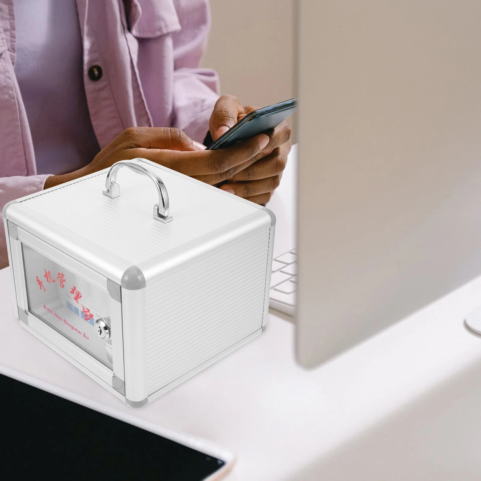 Aluminum Alloy Phone Storage Box Multi-Slot Cellphone Organizer Wall Mounted Handle Safety Lock Anti-Pressure Cabinet For