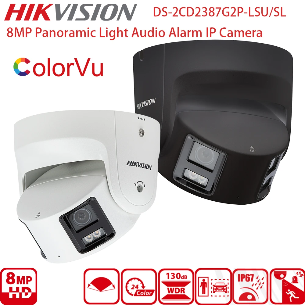 

IP-камера Hikvision 8MP Panoramic ColorVu Turret DS-2CD2387G2P-LSU/SL, черно-белая