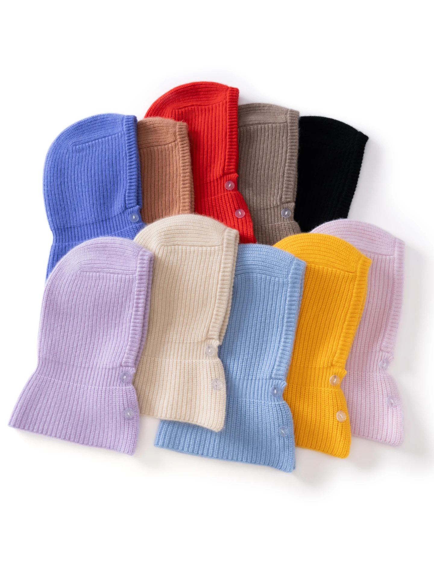 Children Two-Button Wool Cashmere Knit Balaclava Hat Boy Girl Hood Scarf Elegant Hats Beanies Winter Neck Warm Headgear Unisex