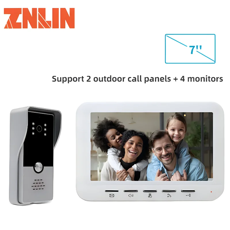 7 Inch Wired Video Intercom Physical Button Video Intercom Kit with IR LED Camera Doorbell Waterproof Support Remote Unlock