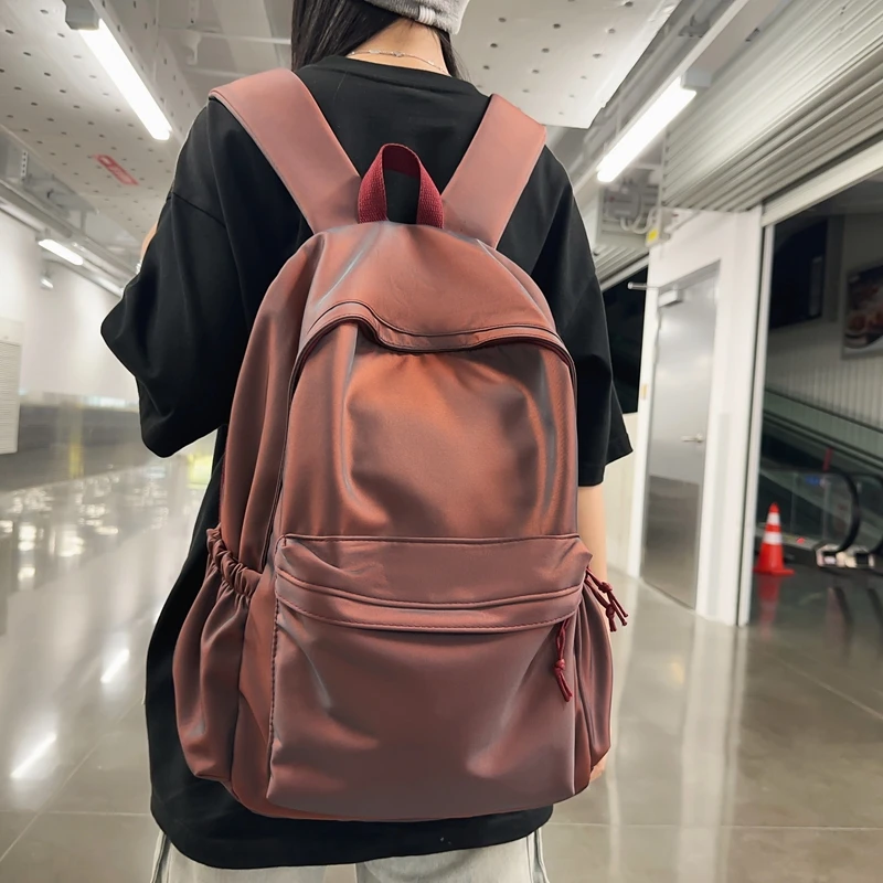 Waterproof Nylon Backpacks For Women Variable Color School Bags Large Capacity Leisure Or Travel Bags Solid Simple Shoulder Bags