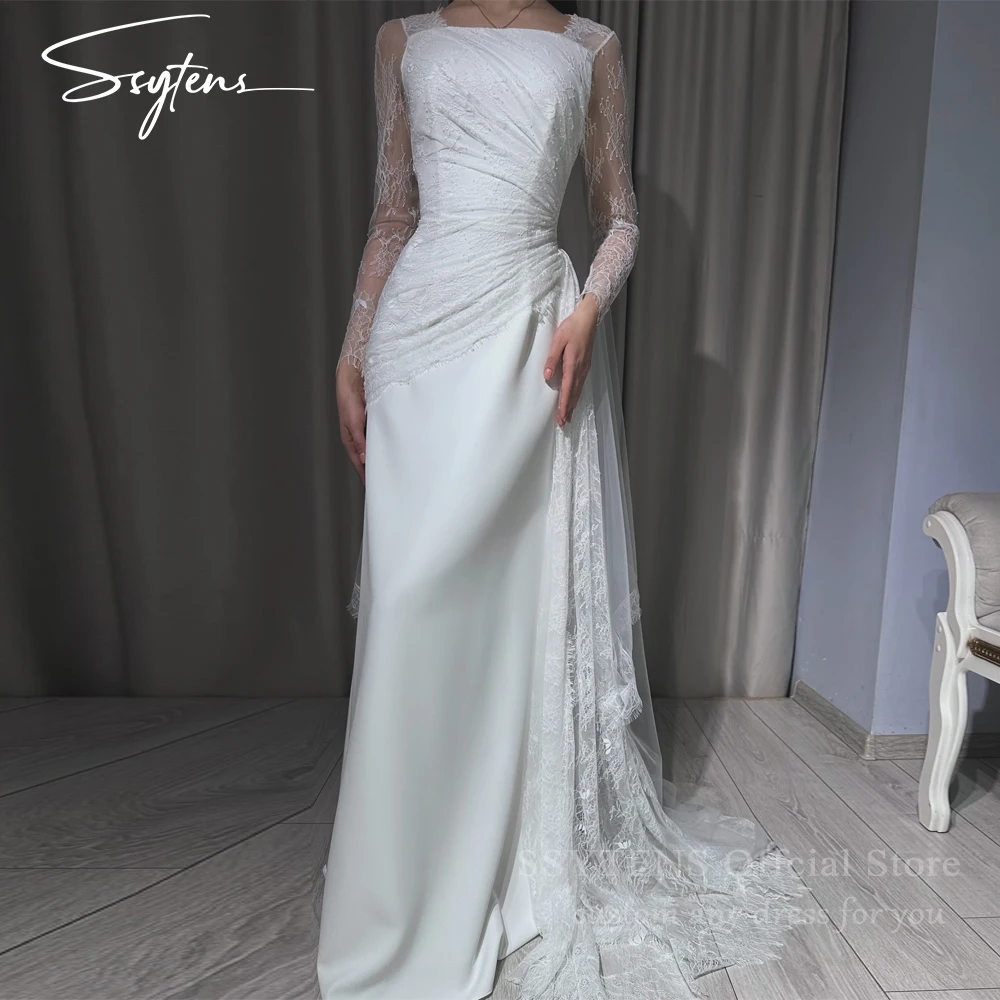 

SSYTENS Lace Bride Dresses Women Elegant White Civil Bridal Gowns Saudi Bride Square Neck Customized Long Wedding Party Dress