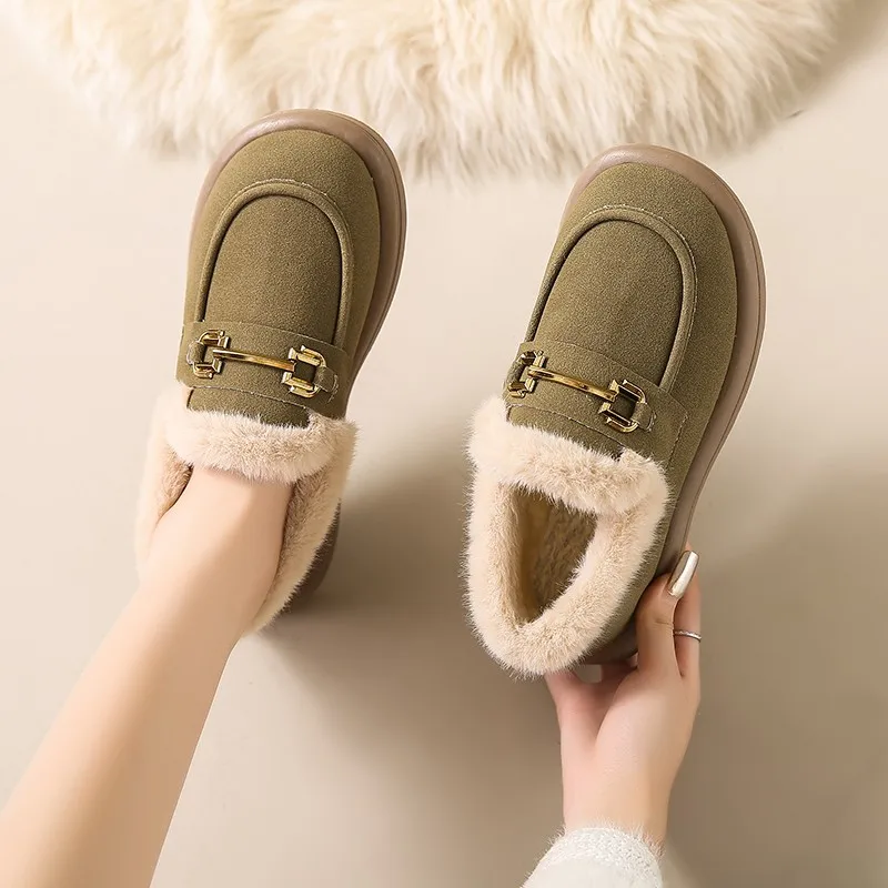 Shoes Woman Flats Round Toe Casual Female Sneakers Slip-on Loafers Fur Dress Winter Retro Slip On New Women\'s shoes