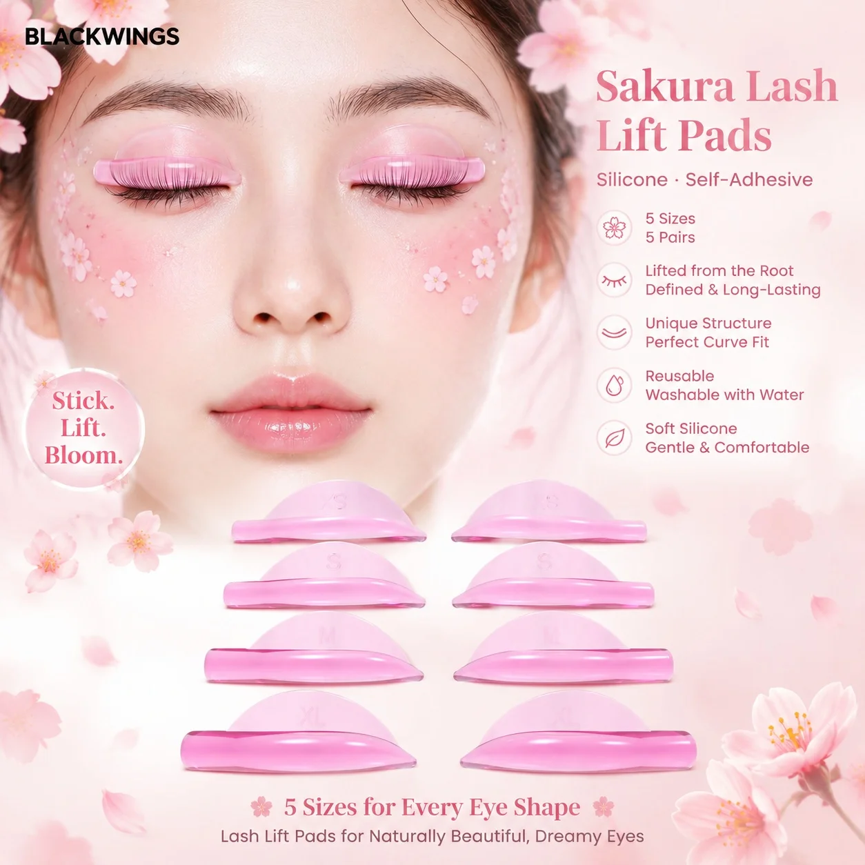 BLACKWINGS Sakura 5 Lifting 3D Silicone Eyelash Curler Shield Accessory Applicator Tool for Enhanced Mascara Applicati