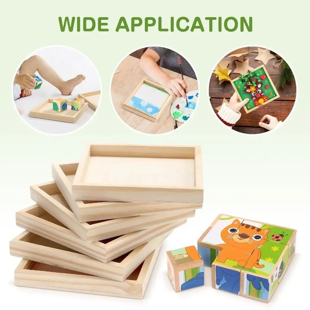 Art Puzzle Holder DIY Blank Clay Frames Painting Drawing Desktop Ornament Wooden Photo Holders DIY Craft Multi Size
