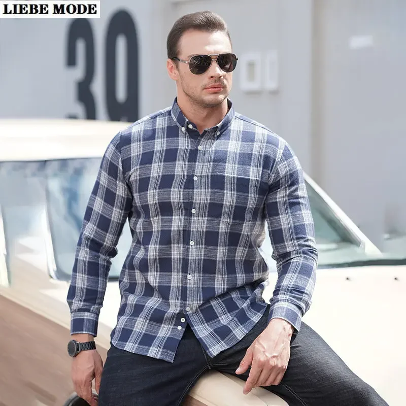 

Plus Size Men's Long Sleeve Vintage Plaid Shirt High Quality Oversize Formal Casual Office Social Business Dress Blouses 8XL 9XL