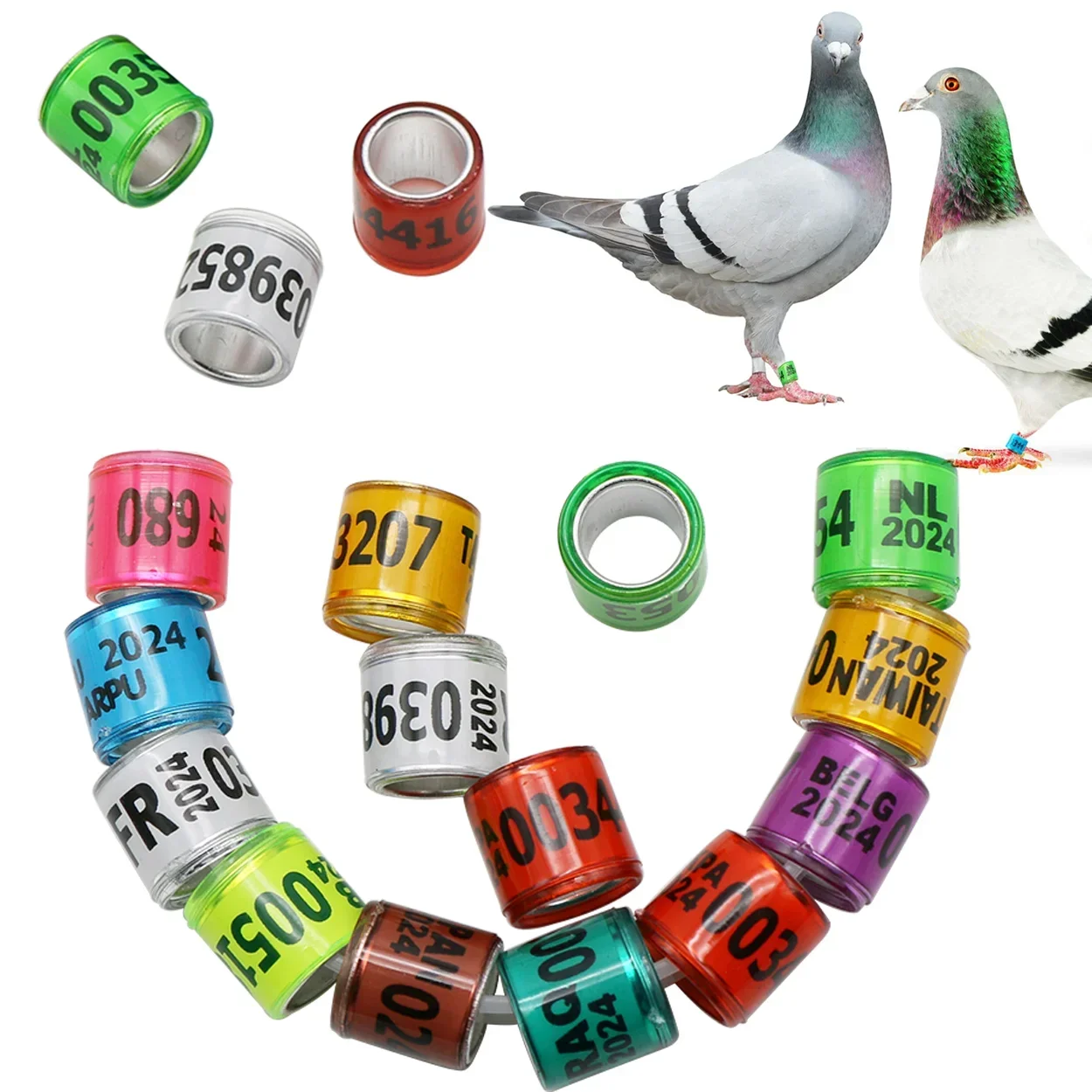 

100Pc 2025Aluminum Plastic Pigeon Foot Ring With Number Letter Bird Leg Sign Rings Fly Race Identification Circle Pilgrims