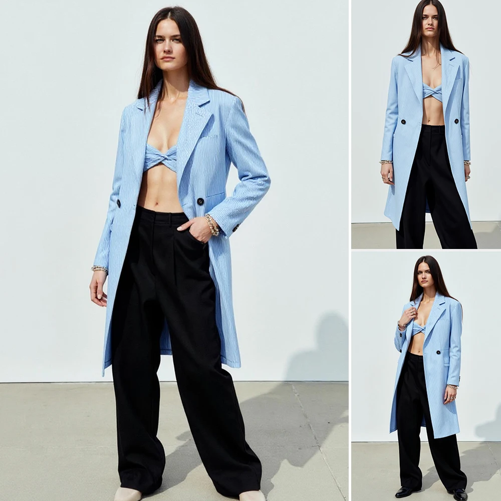 

Mia Muse Boutique, летние пиджаки, женские повседневные пиджаки в полоску с длинными рукавами и шалью на пуговицах, офисные женские пиджаки