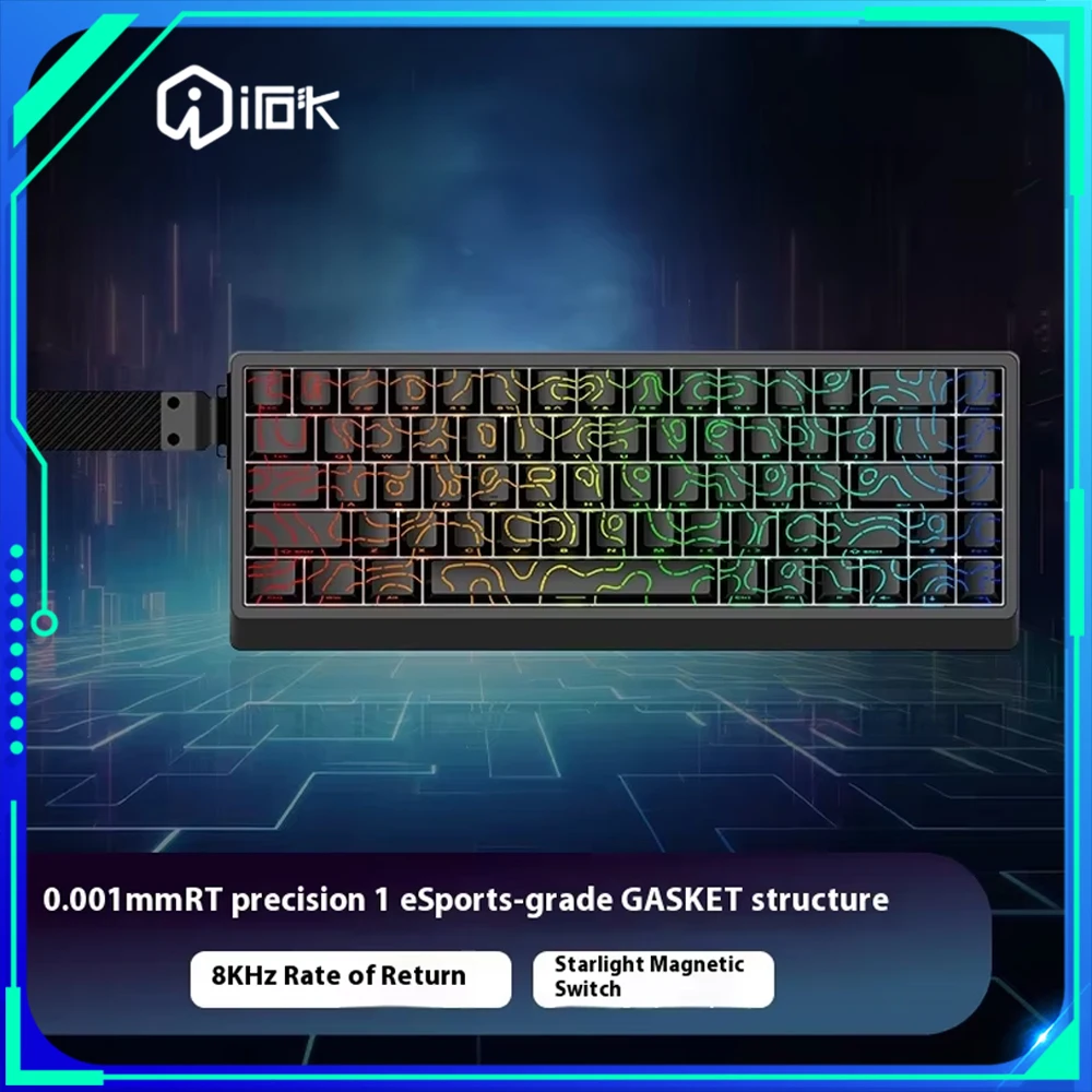 

Механическая клавиатура с магнитным переключателем IROK ND68 Pro, 8k, 0,001 мм, прокладка Rt, игровая клавиатура с возможностью горячей замены, эргономичная с датчиком Холла Argb