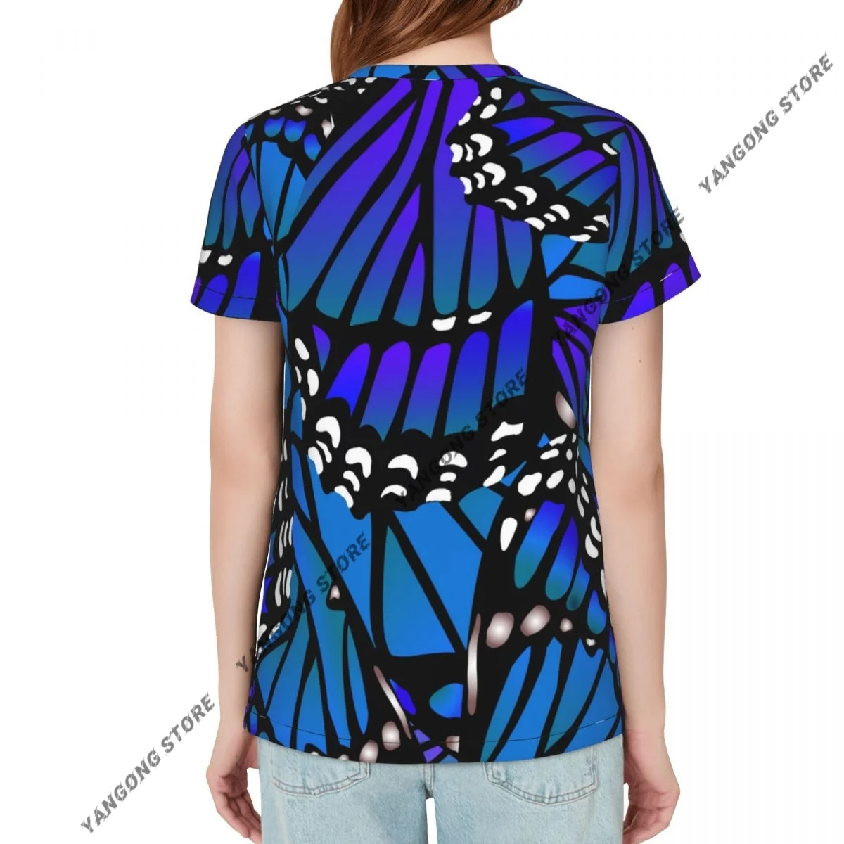 Women's T-shirt ladies casual Monarch Butterfly Blue female T-shirt short-sleeved T-shirt summer thin tops
