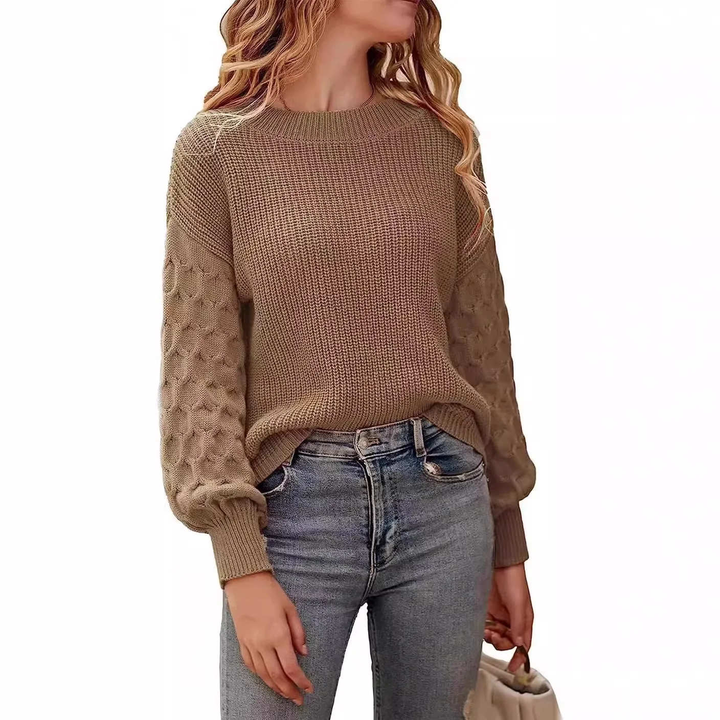 2025 Women's Autumn/Winter Knitted Sweater Loose Casual Style Hoodie Thickened Warmth Solid Color SweaterLong Sleeved Round Neck