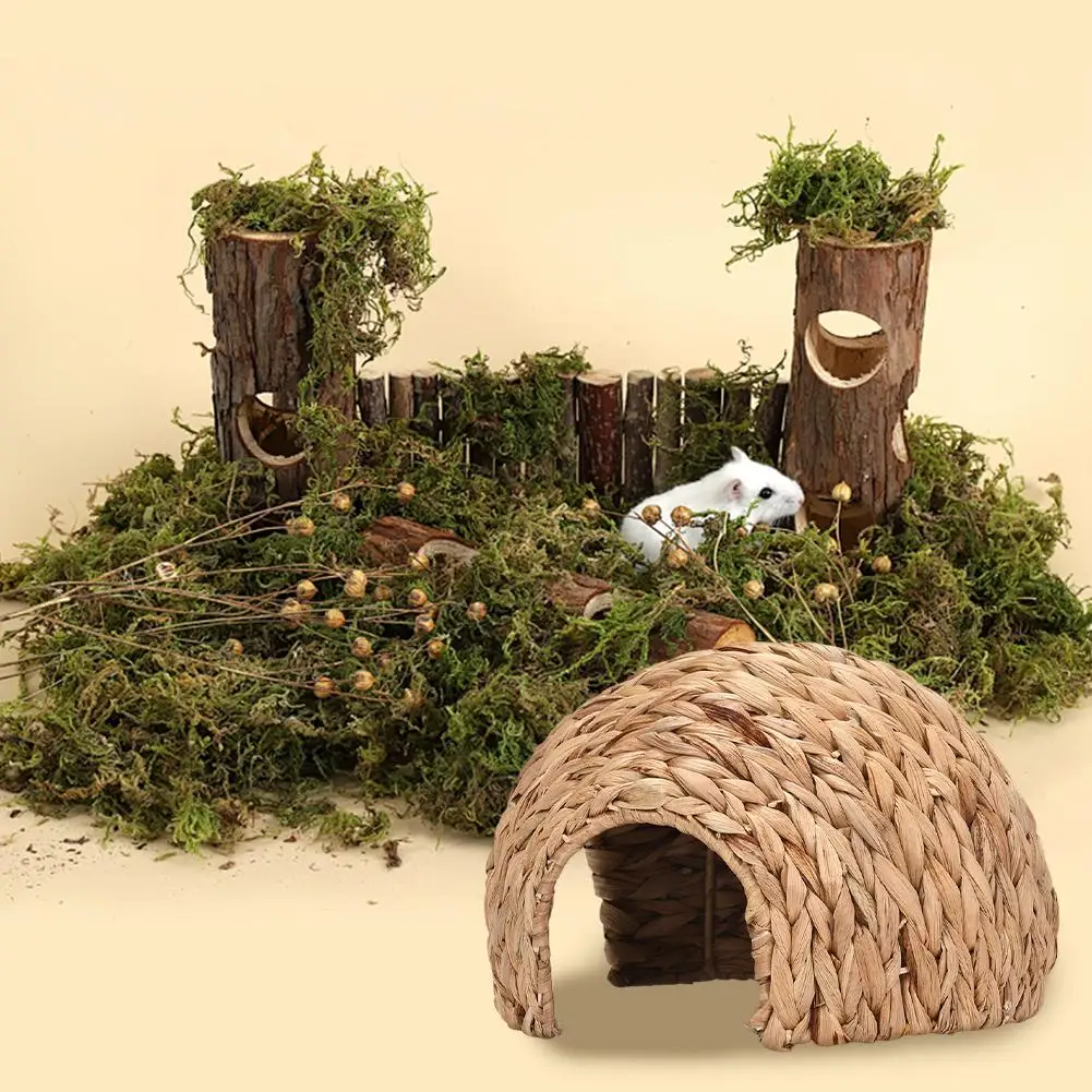 Rabbit Hamster House Straw Plaited Natural Cattail House Comfortable Small Pet Hideout For Chinchilla Guinea Pig